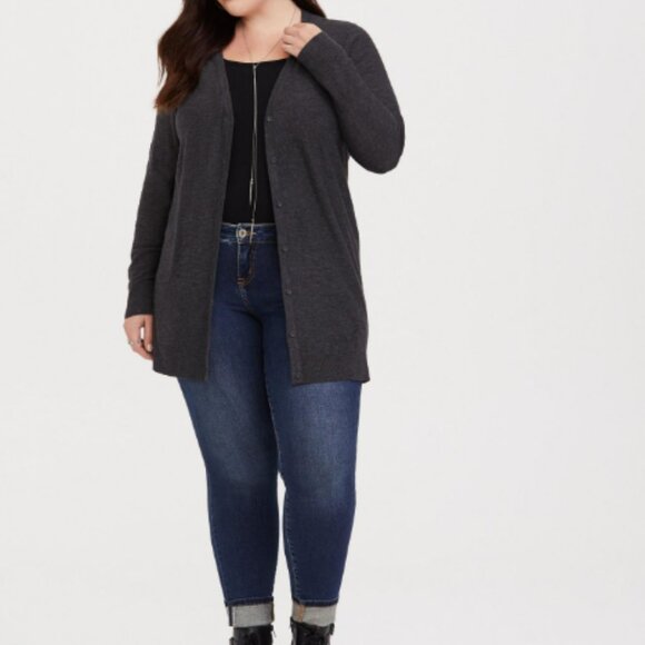 Slub Boyfriend Cardigan Button-Front Sweater - Picture 2 of 8